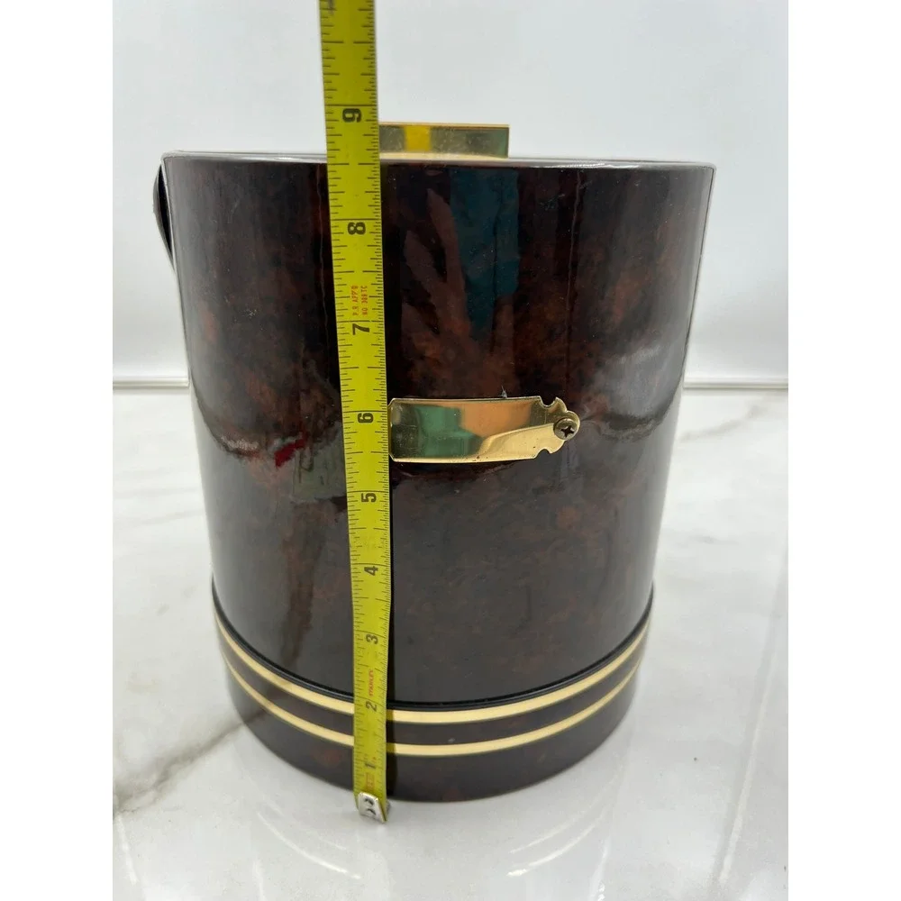 Vintage Faux Tortoise Shell Ice Bucket Gold Trim Mid Century Modern Barware
